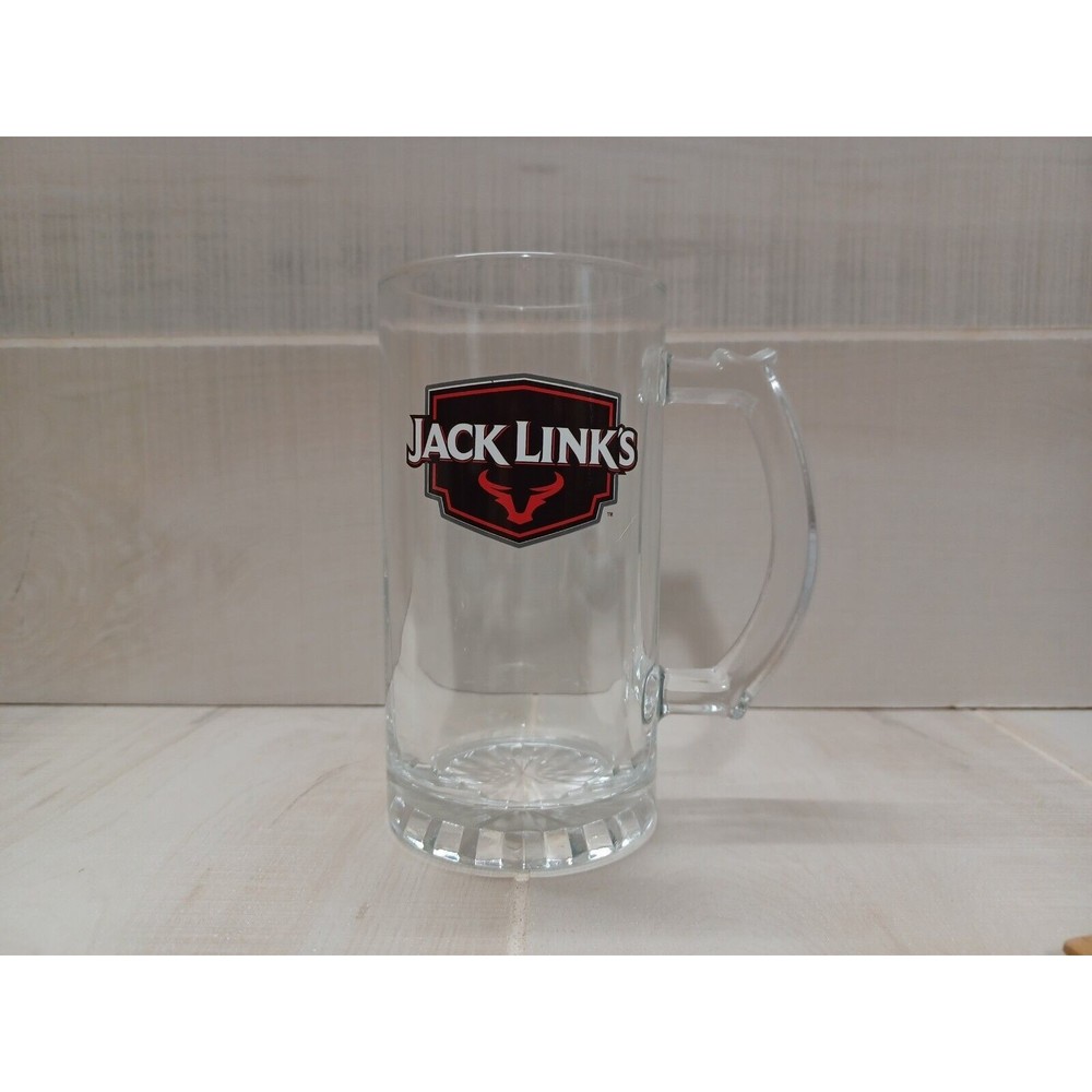 JACK LINKS HANDLED CLEAR BEER MUG 6" tall
